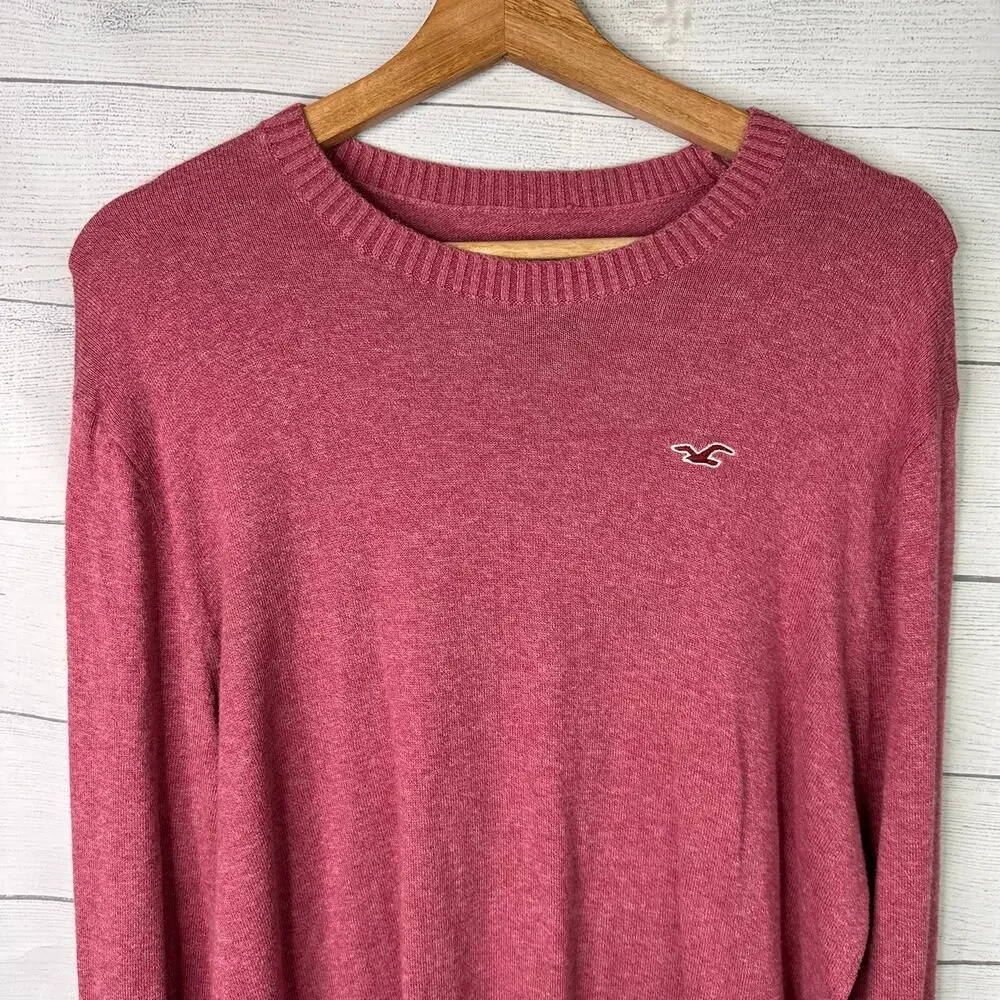 Hollister Mens Large Maroon Knit Sweater Large Long Sleeve Preppy Y2K Logo